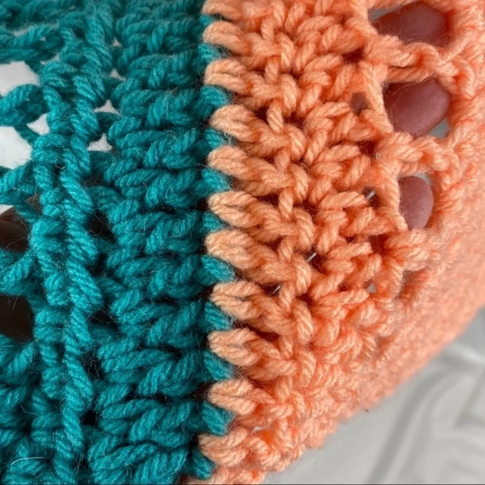 Handmade Crochet Baby Blanket Teal and Tangerine